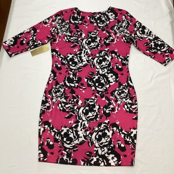 NWT Nicki Minaj Pink Floral Bodycon Dress 3/4 Sleeve Career Party L - Picture 2 of 8